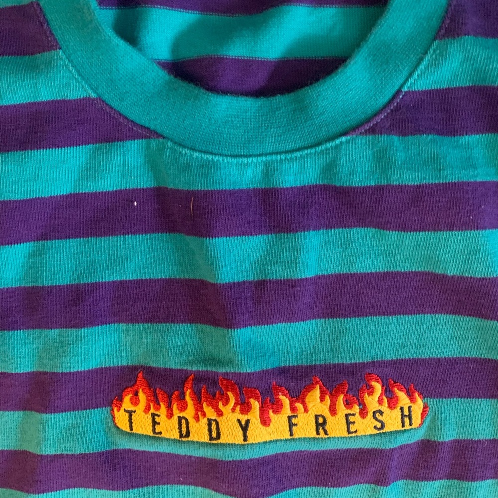 Teddy Fresh Women’s Striped Purple and Teal Shirt